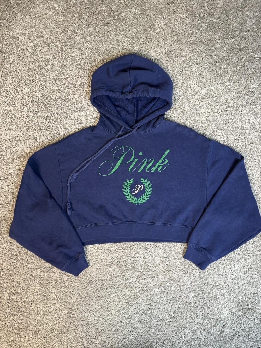 PINK Victoria's Secret Hoodie Womens S Blue Cropped Collegiate Pullover Logo